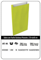 SOBRE CELULOSA L 25+6X40 PISTACHO CAJA 250 UNIDADES | 250 UNIDADES | (ANDINA)